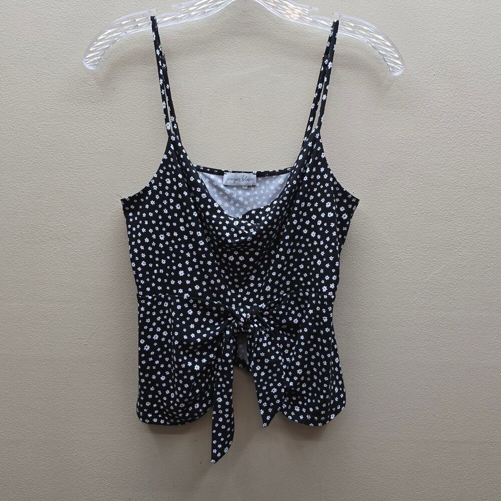 Juniper Blu Ditsy Floral Print Front Tie Crop Top Black Size Medium NWT